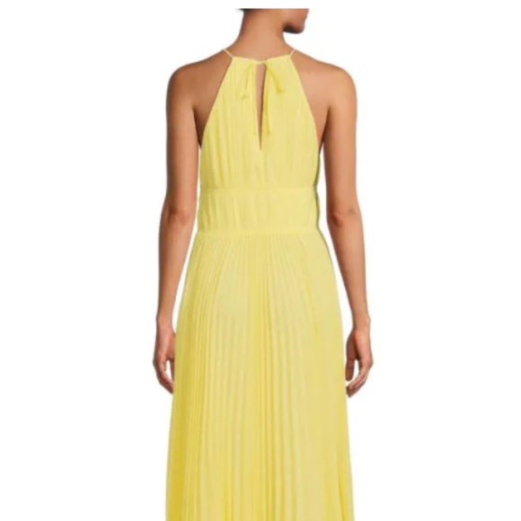 JOHNATHAN SIMKHAI CARLI PLISSE HALTER LIMONCELLO COLOR MIDI DRESS sz 8 - Picture 4 of 6